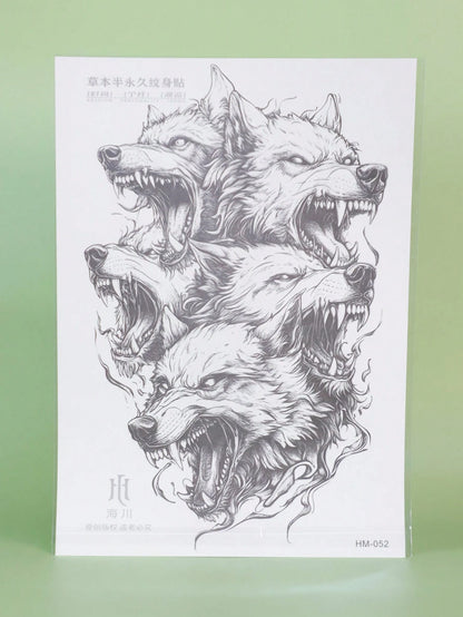 1Pc Hellwolf Backful Temporary Tattoo Semi Permanent Waterproof Sweatproof Last for 1-2 Weeks Realistic Herbal Juice Non-Reflective Anti-Friction Faux Black Fake Tattoos for Man Tattoo Stickers for Back Modernist Body Art