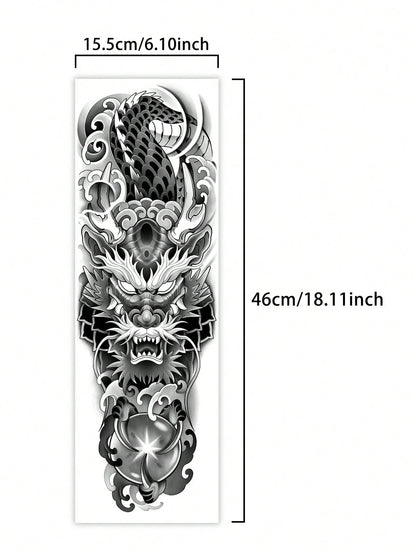 1Pc Chinese Dragon Whole Arm Temporary Tattoos Waterproof Sweatproof Last for 1-2 Weeks Realistic Herbal Juice Non-Reflective Anti-Friction Faux Black Fake Tattoos for Men and Woman Tattoo Stickers for Arm Modernist Body Art