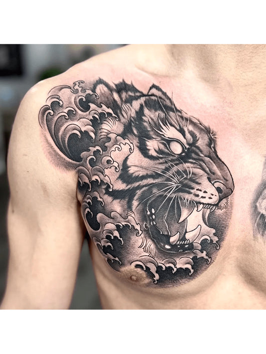 Chest Temporary Tiger Tattoo Sticker Made of Herbal Ingredients, Realistic Temporary Tattoo, Waterproof and Scratchproof