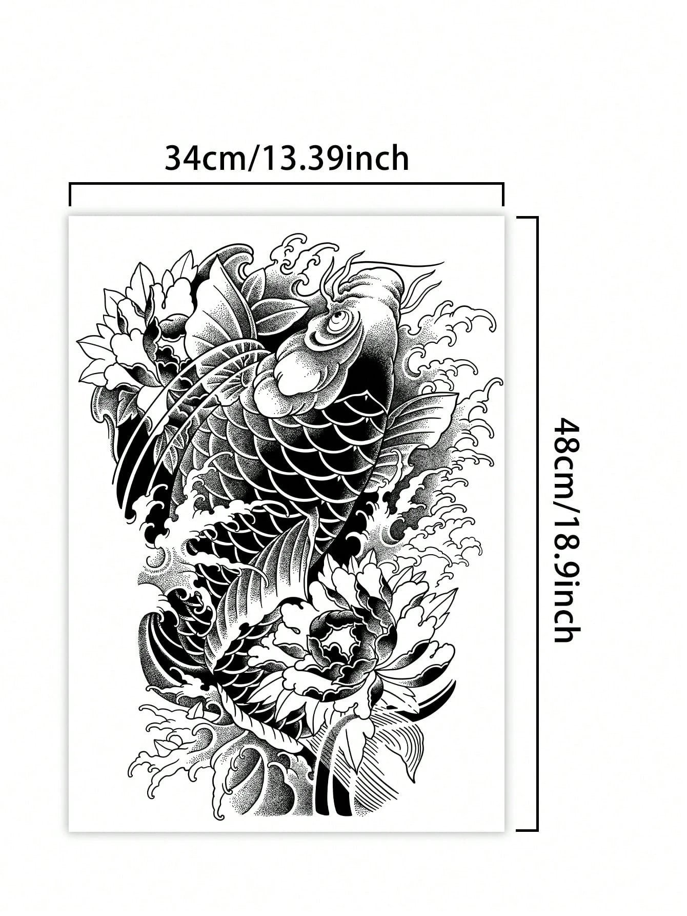 1Pc Koi Backful Temporary Tattoo Waterproof Sweatproof Last for 1-2 Weeks Realistic Herbal Juice Non-Reflective Anti-Friction Faux Black Fake Tattoos for Man Tattoo Stickers for Back Modernist Body Art