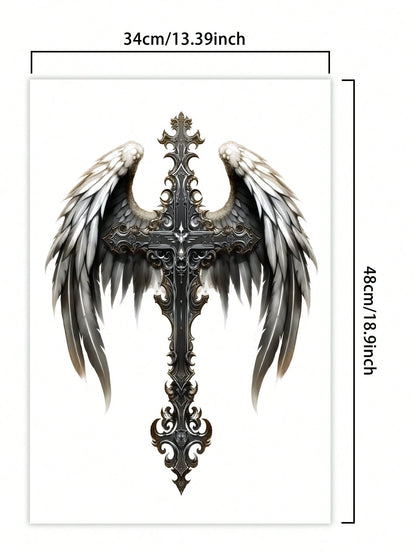 1Pc Cross Wings Backful Temporary Tattoo Semi Permanent Waterproof Sweatproof Last for 1-2 Weeks Realistic Herbal Juice Non-Reflective Anti-Friction Faux Black Fake Tattoos for Man Tattoo Stickers for Back Modernist Body Art
