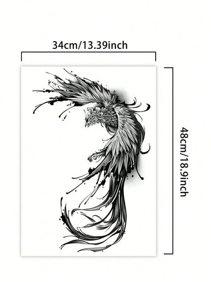 1Pc Phenix Backful Temporary Tattoo Waterproof Sweatproof Last for 1-2 Weeks Realistic Herbal Juice Non-Reflective Anti-Friction Faux Black Fake Tattoos for Man Tattoo Stickers for Back Modernist Body Art