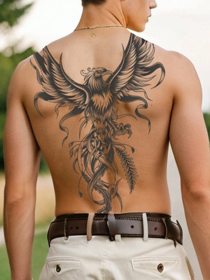 1Pc Phenix Backful Temporary Tattoo Waterproof Sweatproof Last for 1-2 Weeks Realistic Herbal Juice Non-Reflective Anti-Friction Faux Black Fake Tattoos for Man Tattoo Stickers for Back Modernist Body Art