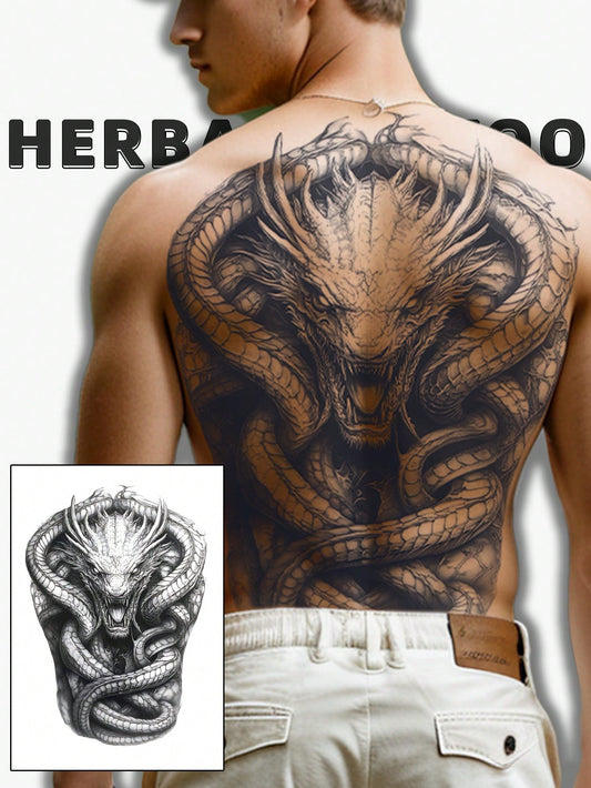 1Pc Dragon Backful Temporary Tattoo Semi Permanent Waterproof Sweatproof Last for 1-2 Weeks Realistic Herbal Juice Non-Reflective Anti-Friction Faux Black Fake Tattoos for Man Tattoo Stickers for Back Modernist Body Art