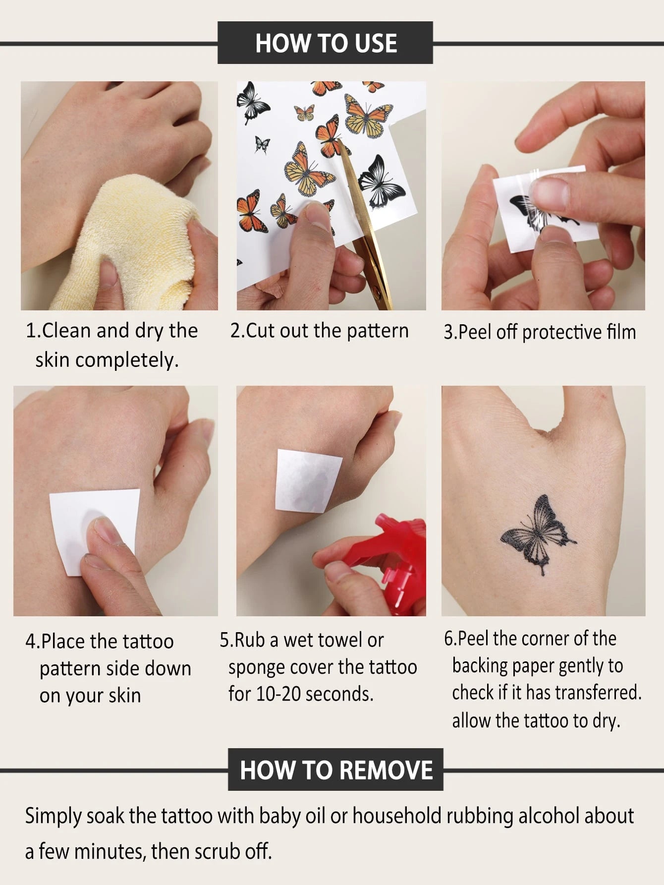 STARTTOOS 1Pc Black Flower & Butterfly Pattern Big Floral Arm/Chest/Back Temporary Tattoo Sticker