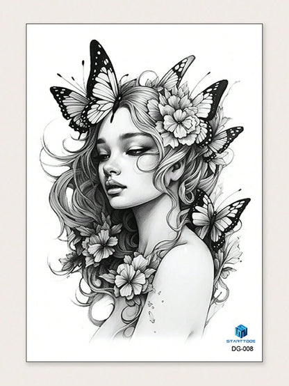 STARTTOOS 1Pc Women'S Butterfly & Flower Pattern Large Flower Temporary Tattoo Sticker for Arm/Chest/Back