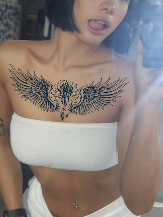 Super Long-Lasting Women'S Chest Wing Tattoo Sticker Sexy and Beautiful Flower Tattoo, Lasts for 15 Days, Realistic Fake Tattoo