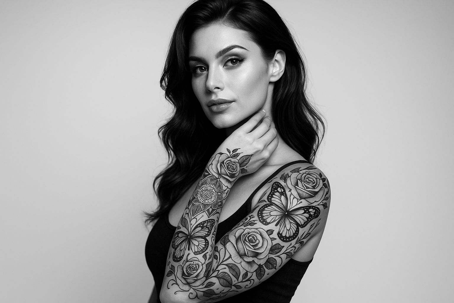 make the women more attrative and the tatto shoulnd only be butterflies. You can add more variety to it with black and white ink